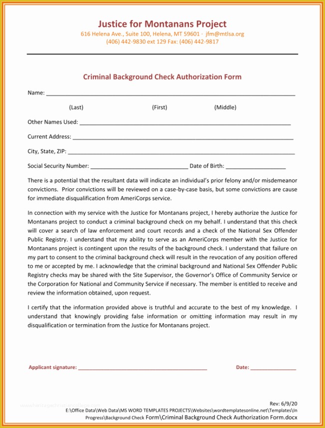 Background Check form Template Free Of Background Check Authorization form 5 Printable Samples