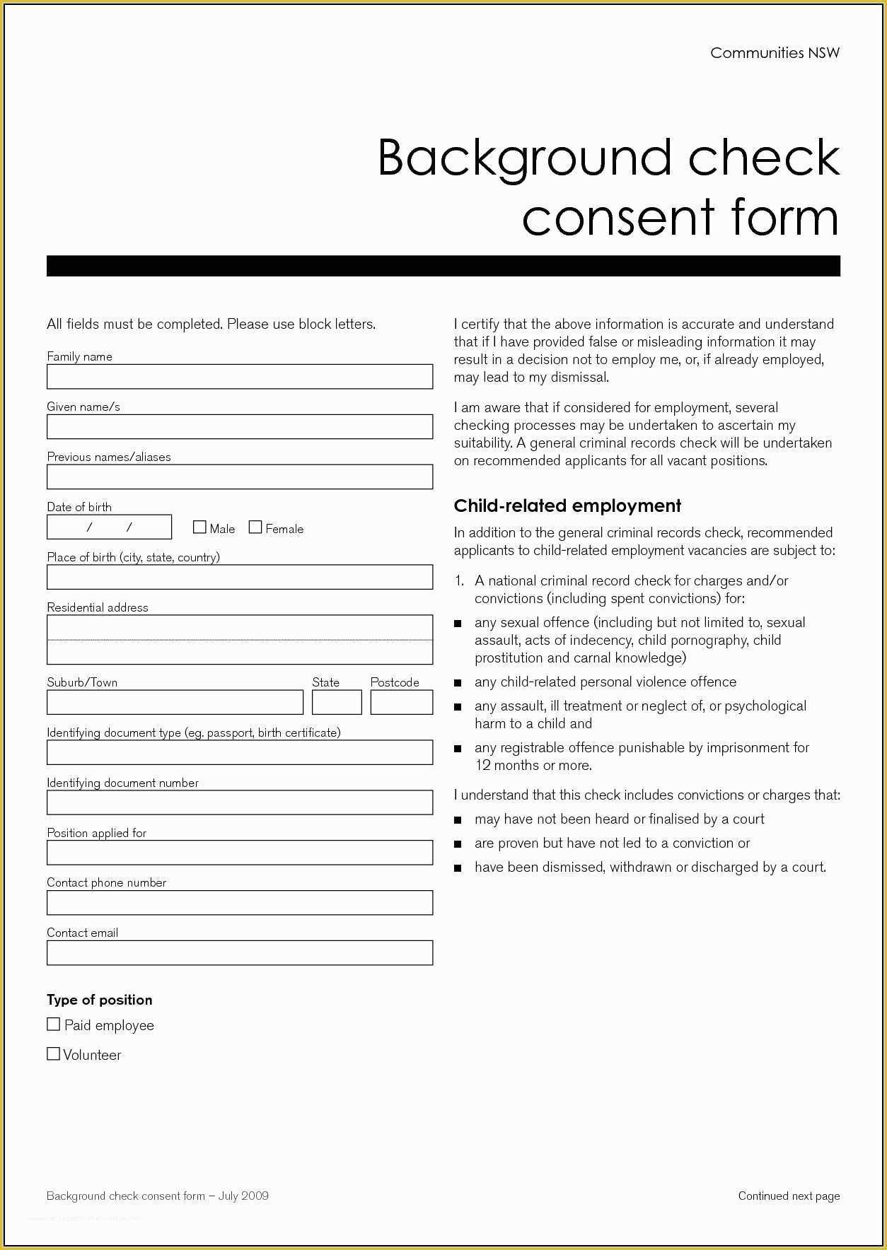 Printable Background Check Authorization Form Template Printable