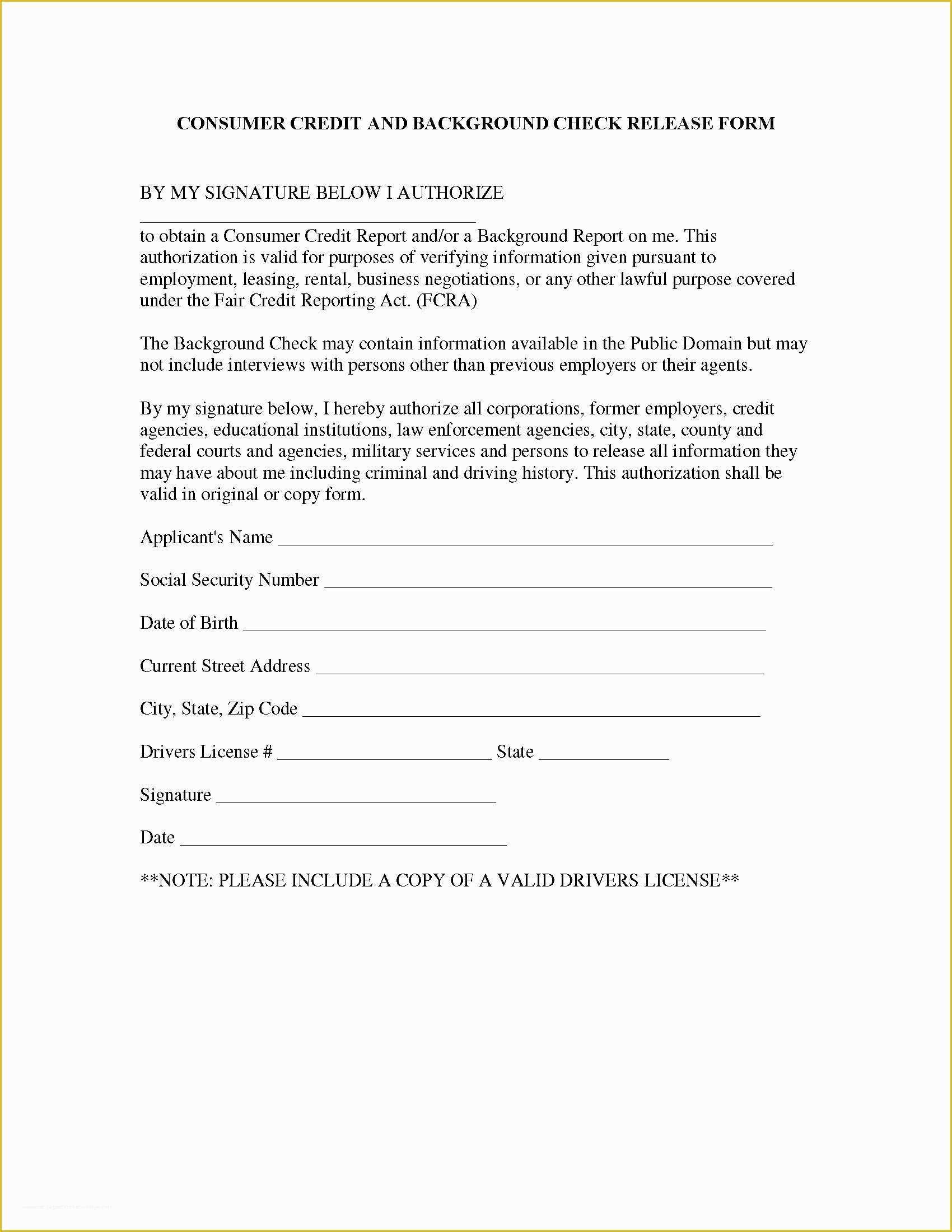 Background Check form Template Free Of Consumer Credit and Background Check Release form