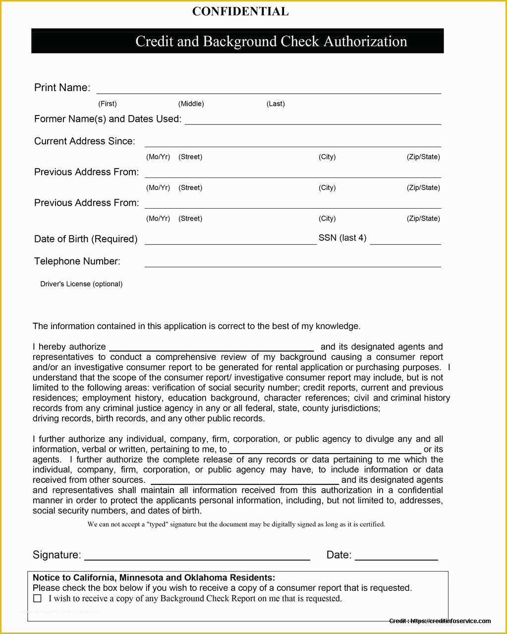 Background Check form Template Free Of Credit Check Authorization form Landlord form Resume