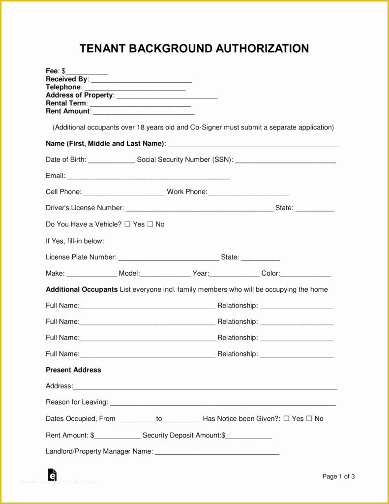 Background Check form Template Free Of Free Tenant Renter Background Check form Word