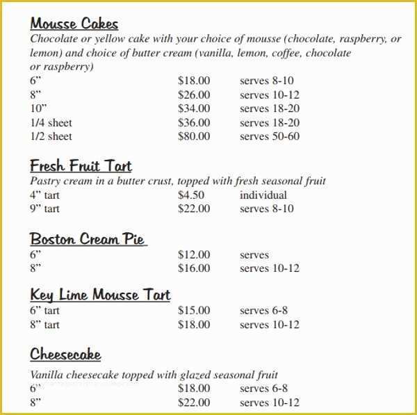Bakery Menu Template Word Free Of 16 Sample Bakery Menu Templates