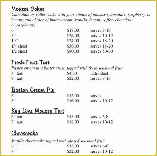 Bakery Menu Template Word Free Of 16 Sample Bakery Menu Templates