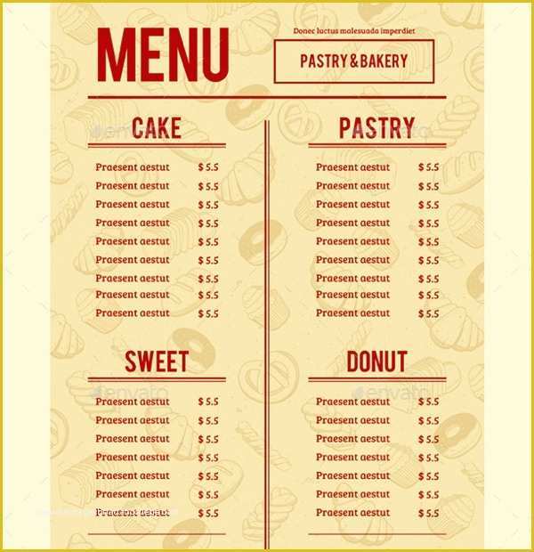 Bakery Menu Template Word Free Of 16 Sample Bakery Menu Templates