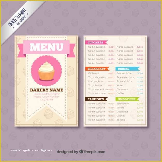 Bakery Menu Template Word Free Of Bakery Menu Template Vector