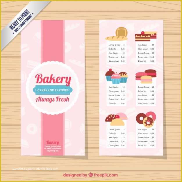 Bakery Menu Template Word Free Of Cute Bakery Menu Template Vector