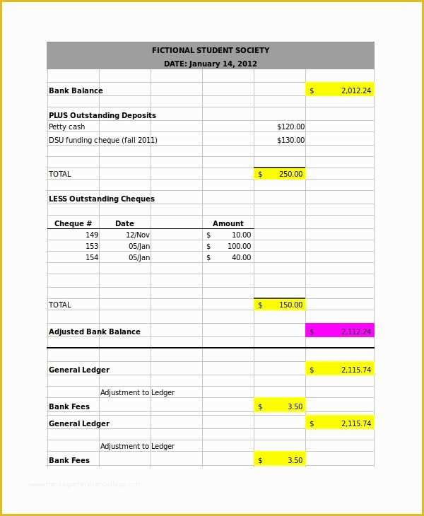 Bank Reconciliation Template Excel Free Download Of 7 Bank Reconciliation Examples