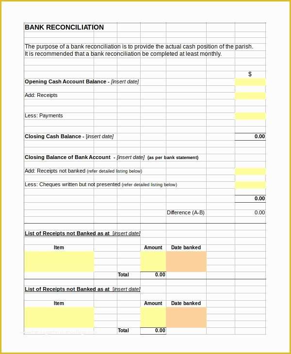 Bank Reconciliation Template Excel Free Download Of 8 Bank Reconciliation Samples
