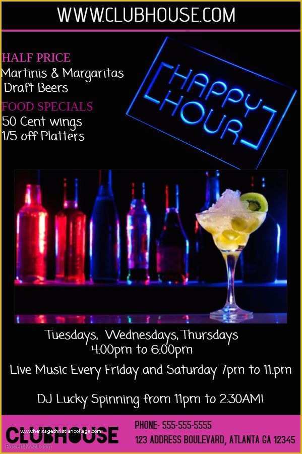 Bar Flyer Templates Free Of Neon Bar Flyer Template Happy Hour
