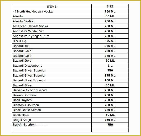 Bar Inventory Templates Free Of 16 Liquor Inventory Templates – Free Sample Example