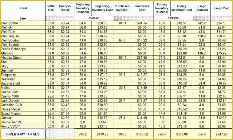 Bar Inventory Templates Free Of Restaurant Inventory Spreadsheets Madrat