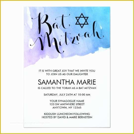 Bar Mitzvah Invitation Templates Free Of Purple Teal Watercolor Bat Mitzvah Invitations