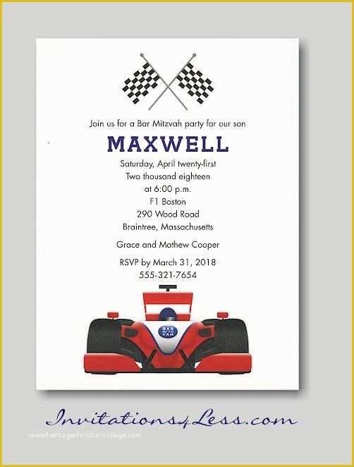 Bar Mitzvah Invitation Templates Free Of Race Car Bar Mitzvah Party Invitation