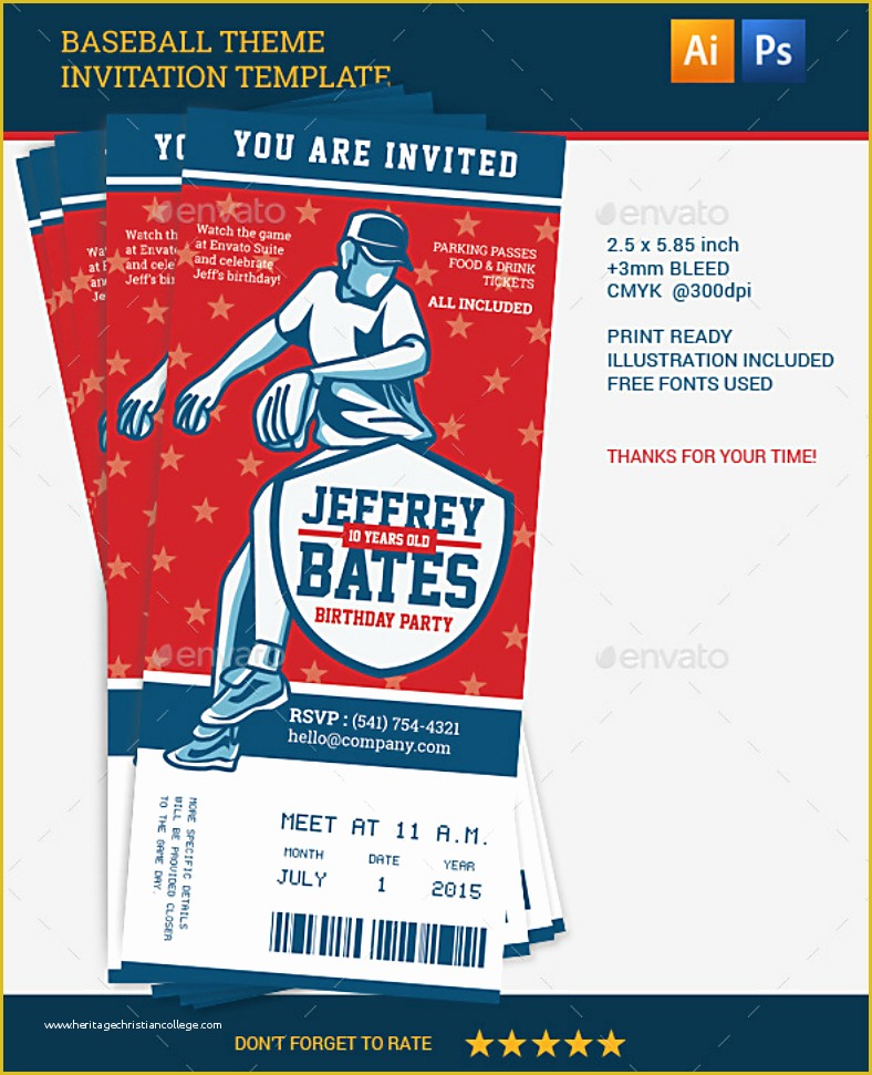 Baseball Ticket Invitation Template Free Of 13 Baseball Party Invitation Designs & Templates Psd