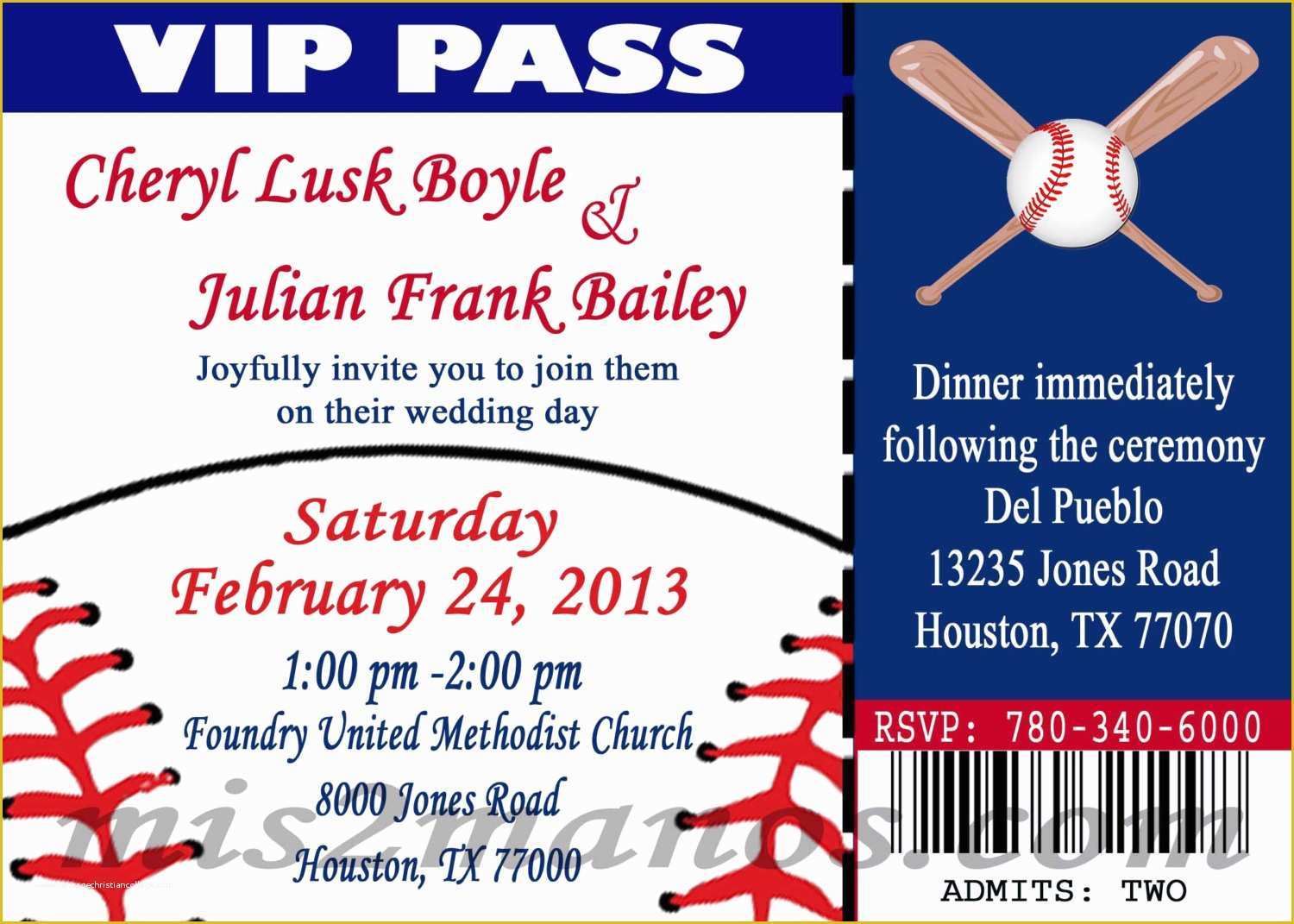 Baseball Ticket Invitation Template Free Of Baseball theme Wedding Party Printable Ticket Invitations Diy