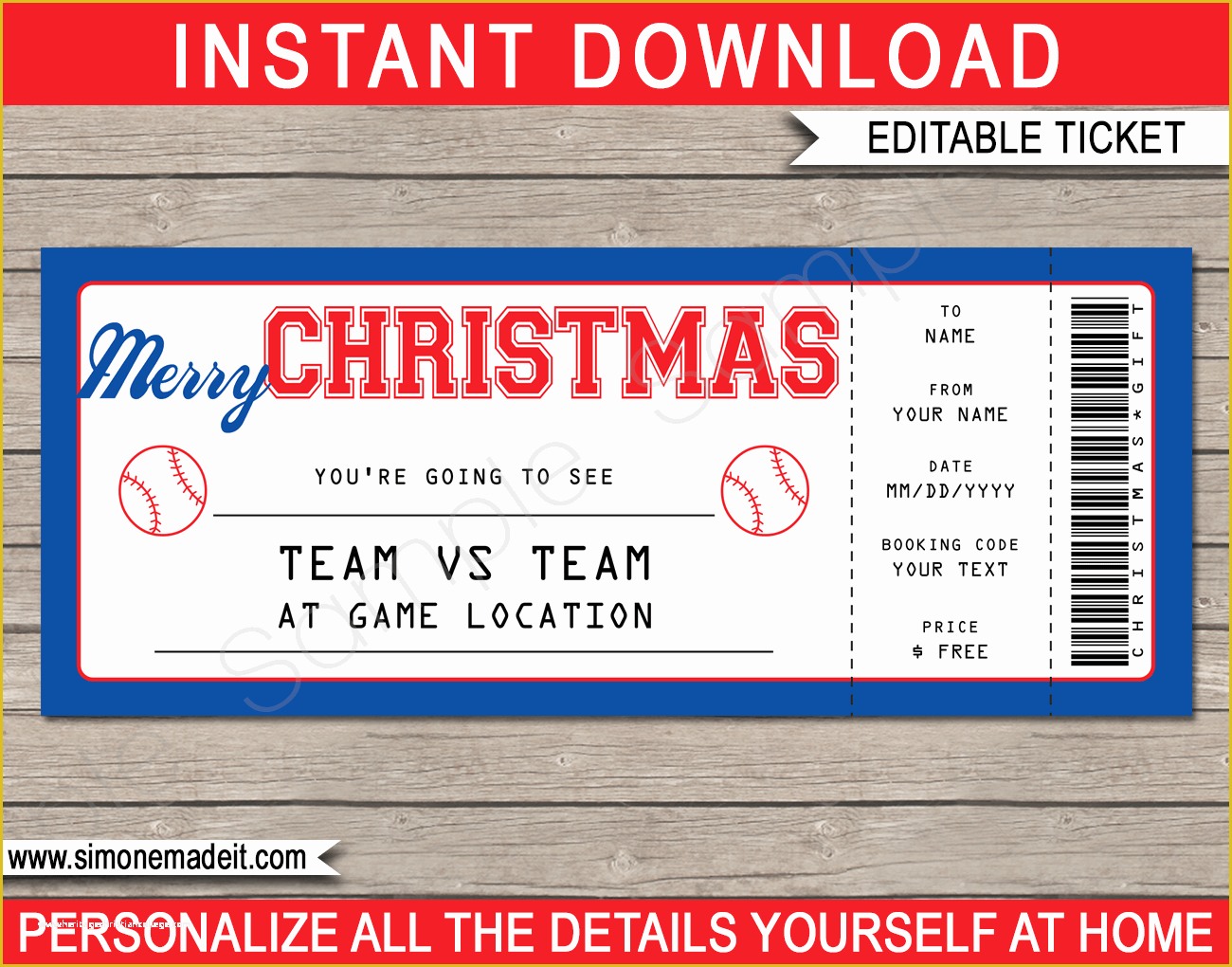 Baseball Ticket Invitation Template Free Of Christmas Baseball Gift Ticket