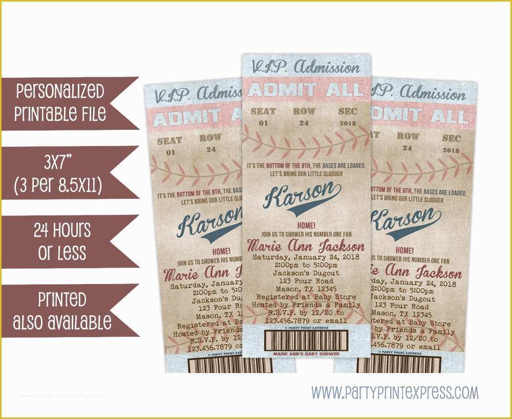 Baseball Ticket Invitation Template Free Of Printable Baseball Baby Shower Invitations Baseball Ticket