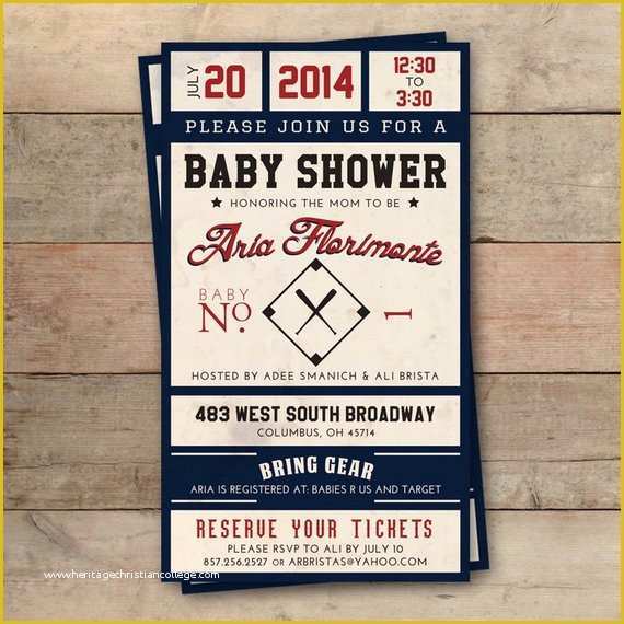 Baseball Ticket Invitation Template Free Of Vintage Baseball Ticket Baby Shower Invitation Personalized