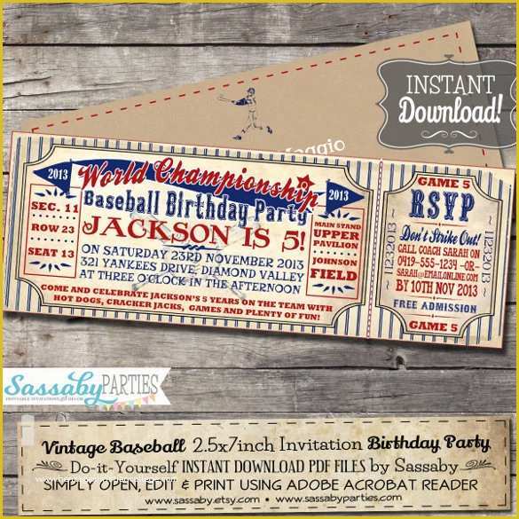 Baseball Ticket Template Free Download Of 22 Baseball Birthday Invitation Templates – Psd Word Ai