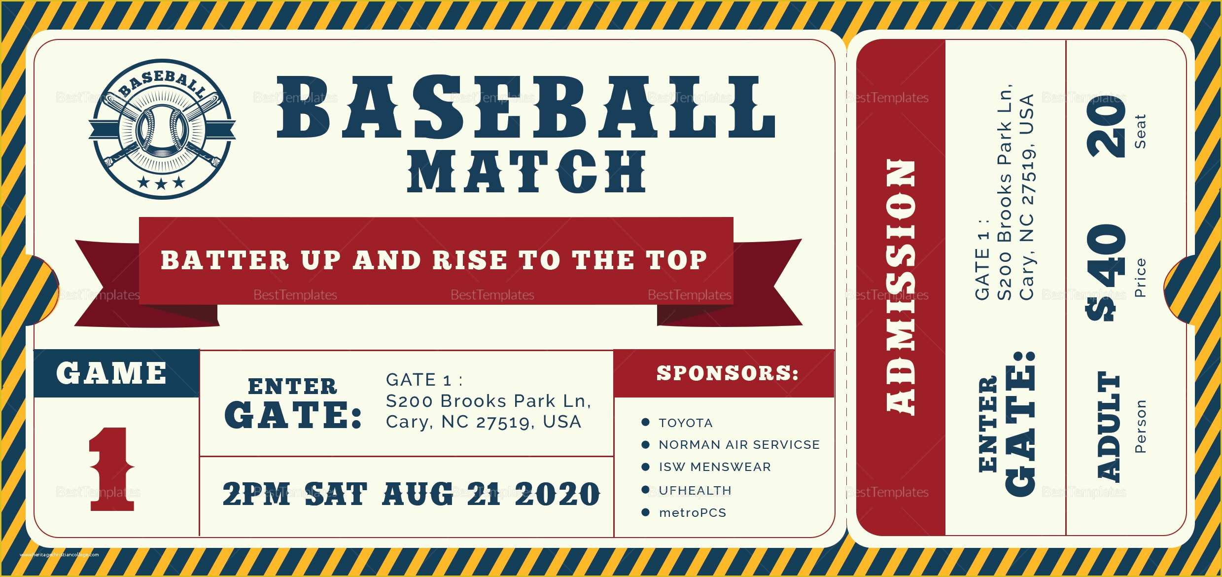 Baseball Ticket Template Free Download Of Baseball Ticket Design Template In Psd Word Publisher