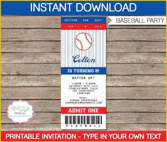 Baseball Ticket Template Free Download Of Baseball Ticket Invitation Instant Download Editable