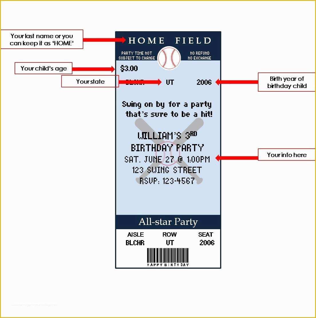Baseball Ticket Template Free Download Of Printable Baseball Ticket Birthday Invitations
