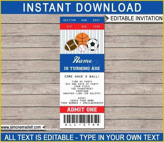 Baseball Ticket Template Free Download Of Sports Ticket Invitation Template All Star Birthday