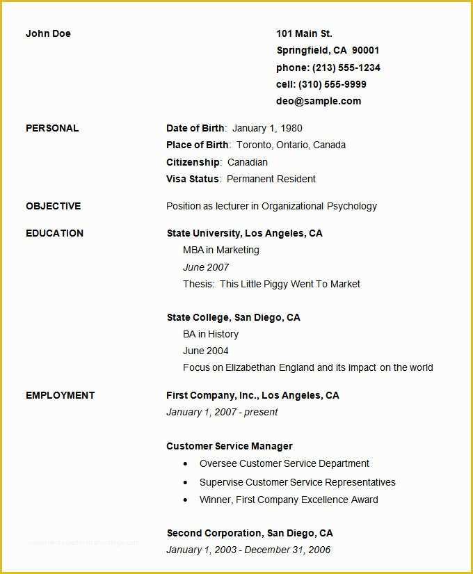 Basic Resume Template Download Free Of 70 Basic Resume Templates Pdf Doc Psd