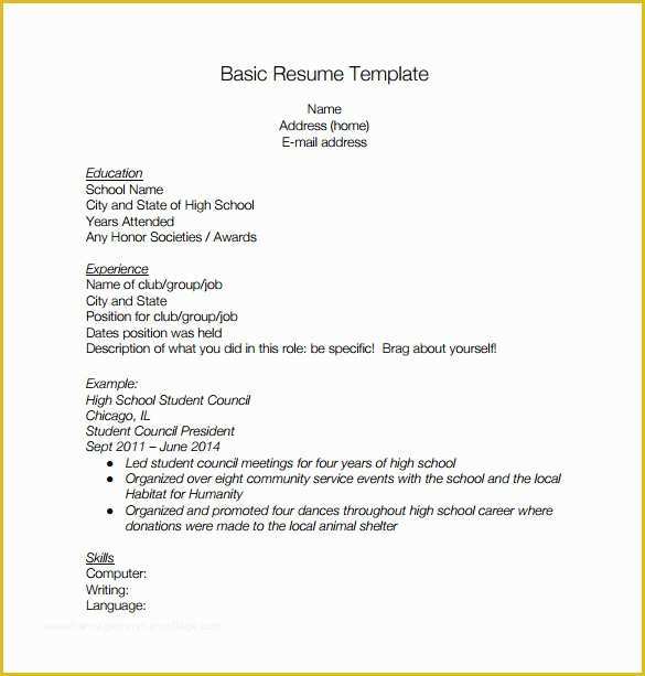 Basic Resume Template Download Free Of High School Resume Template 9 Free Word Excel Pdf