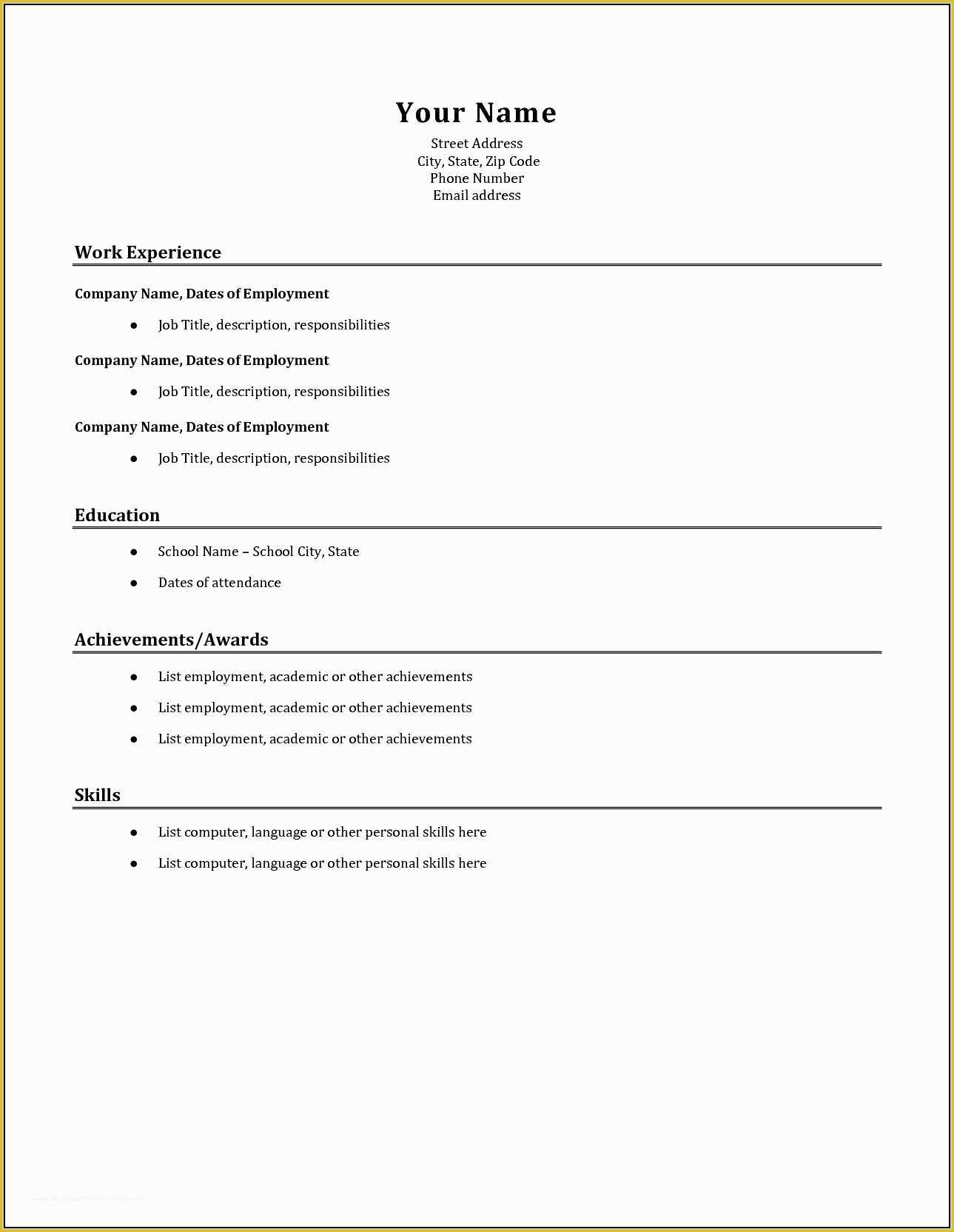 Basic Resume Template Download Free Of Resume Template Resume Template Basic Resume Template