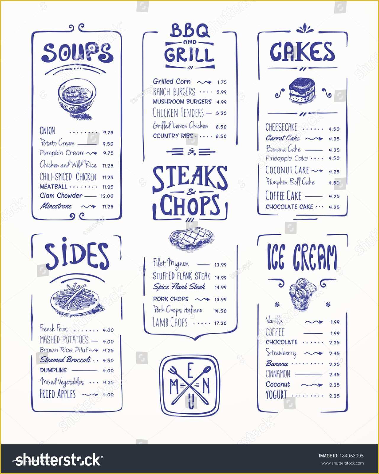 Bbq Menu Template Free Download Of Menu Template Blue Pen Drawingsoups Sides Stock Vector