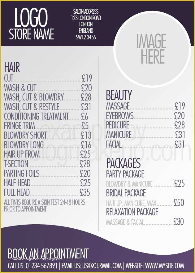Beauty Price List Template Free Of Beautifully Designed Menus and Price Lists for Salons