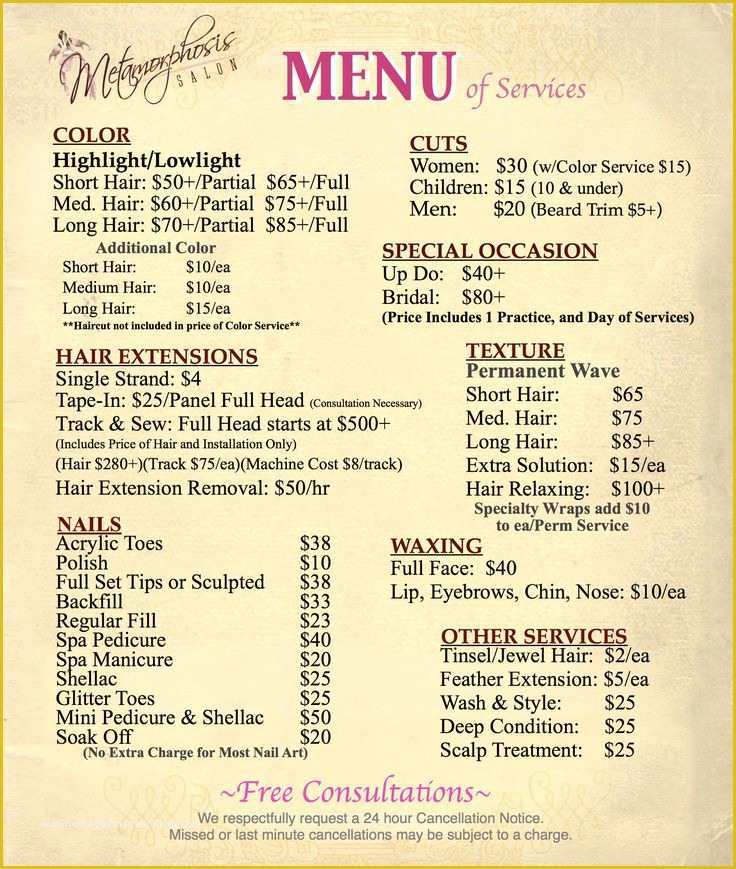 Beauty Price List Template Free Of Best 25 Salon Menu Ideas On Pinterest