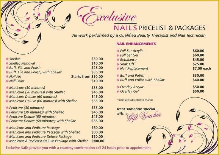 Beauty Price List Template Free Of Exclusive Nails Price List Exclusive Nails Nail Salon