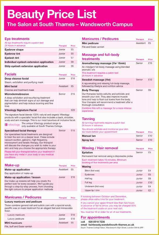 Beauty Price List Template Free Of Hair and Beauty Salons