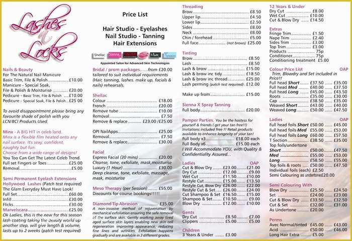 Beauty Price List Template Free Of Hair Salon Price List Designs