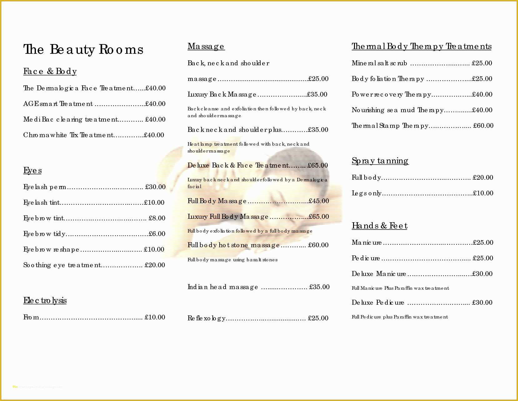 Beauty Price List Template Free Of Lovely Salon Price List Template
