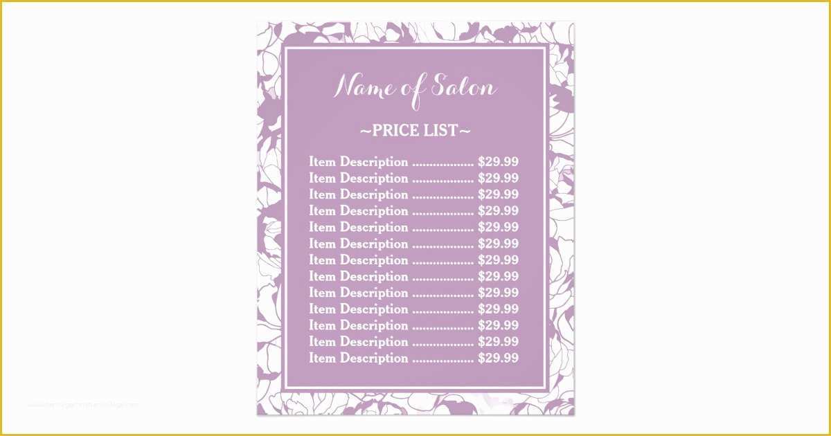 Beauty Price List Template Free Of Modern Purple Floral Girly Beauty Salon Price List 11 5 Cm