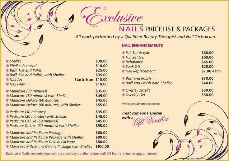 Beauty Price List Template Free Of Nail Salon Price List Google Search