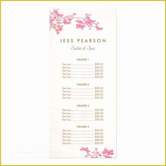 Beauty Price List Template Free Of Pink Cherry Blossoms Beauty Salon Price List Menu