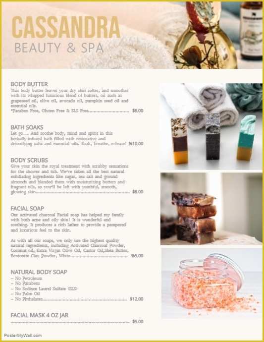 Beauty Price List Template Free Of Plantilla De Lista De Precios De Belleza Y Spa De