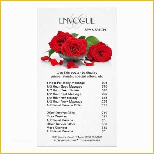 Beauty Price List Template Free Of Red Roses Beauty Salon Price List Template Poster