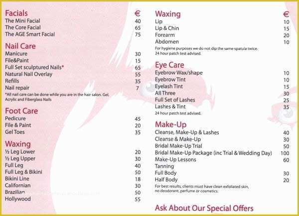 Beauty Price List Template Free Of Salon Price List Salon Price List