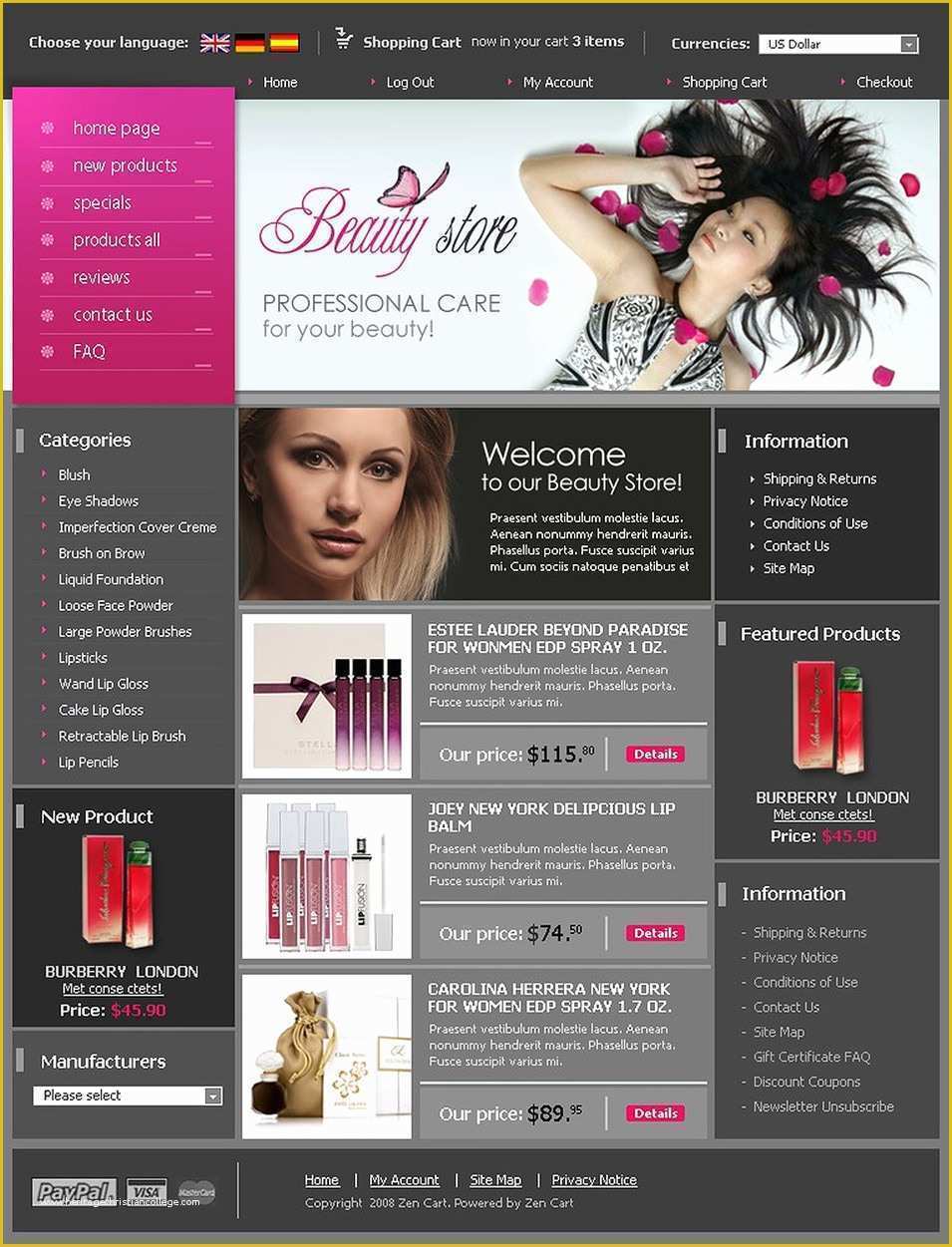 Beauty Products Website Templates Free Download Of Best Zen Cart Beauty Template 15 Free Sample Example