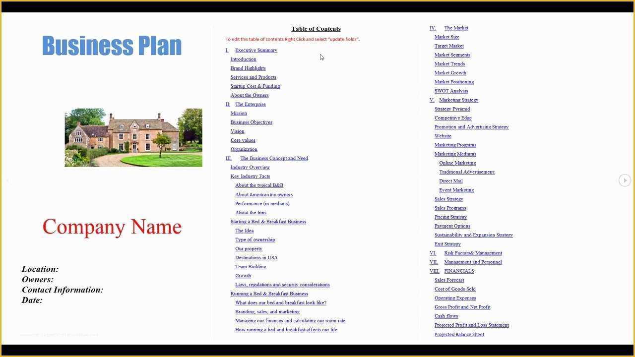 Bed and Breakfast Business Plan Template Free Of Bed and Breakfast Business Plan Template