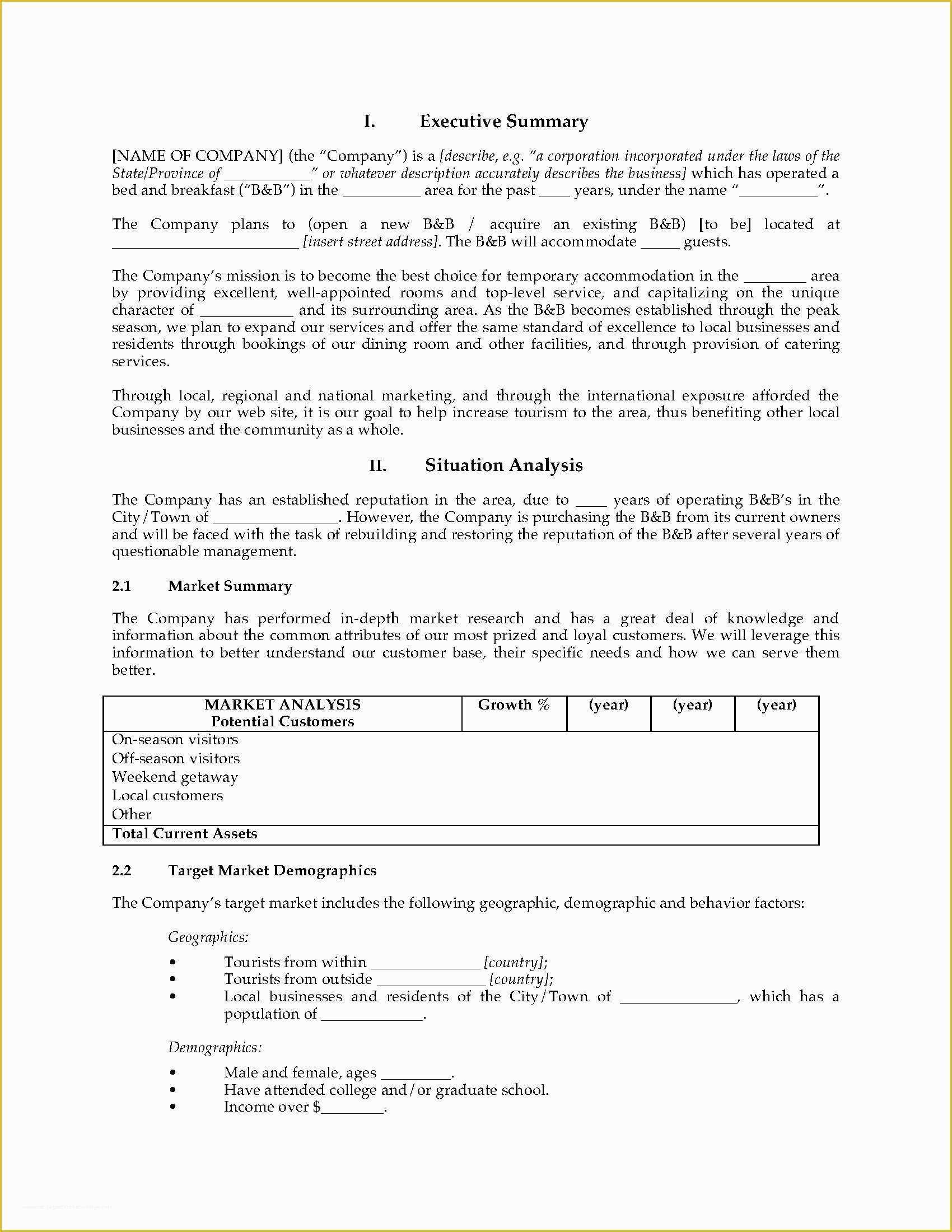 Bed and Breakfast Business Plan Template Free Of Bed and Breakfast Marketing Plan