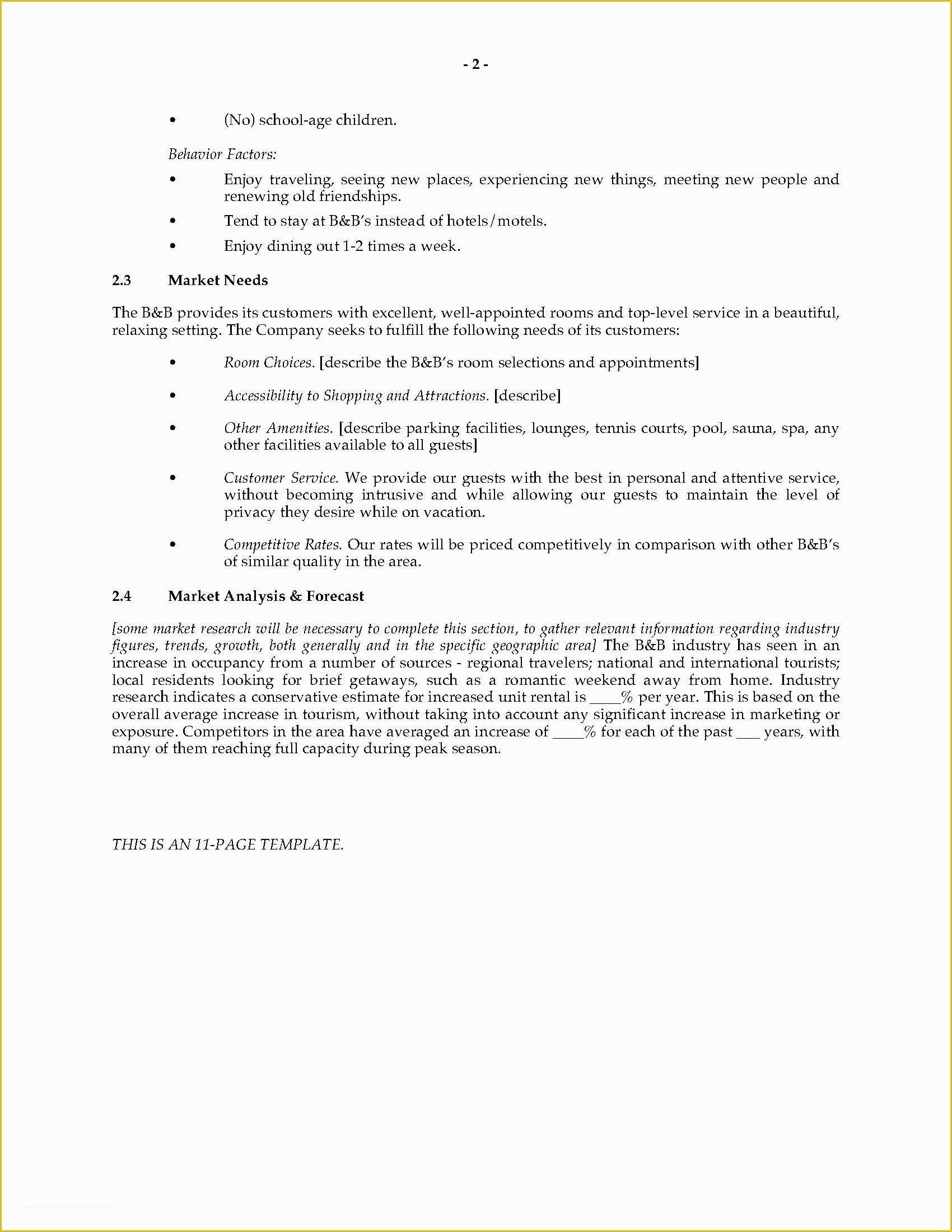 Bed and Breakfast Business Plan Template Free Of Bed and Breakfast Marketing Plan