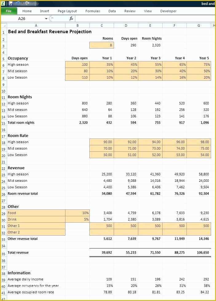 Bed and Breakfast Business Plan Template Free Of Business Plan Revenue Projections Excel Projections