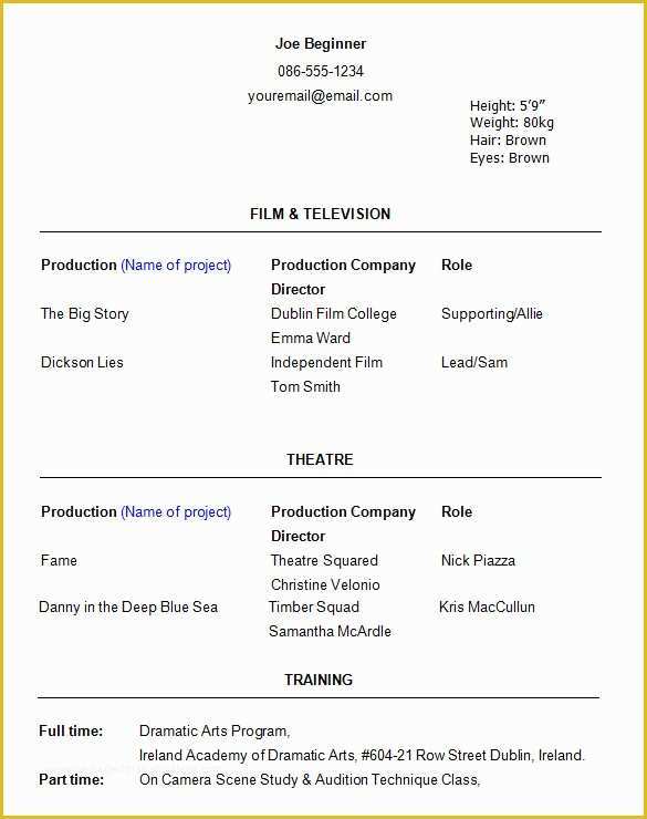 Beginner Resume Templates Free Of 11 Acting Resume Templates Free Samples Examples