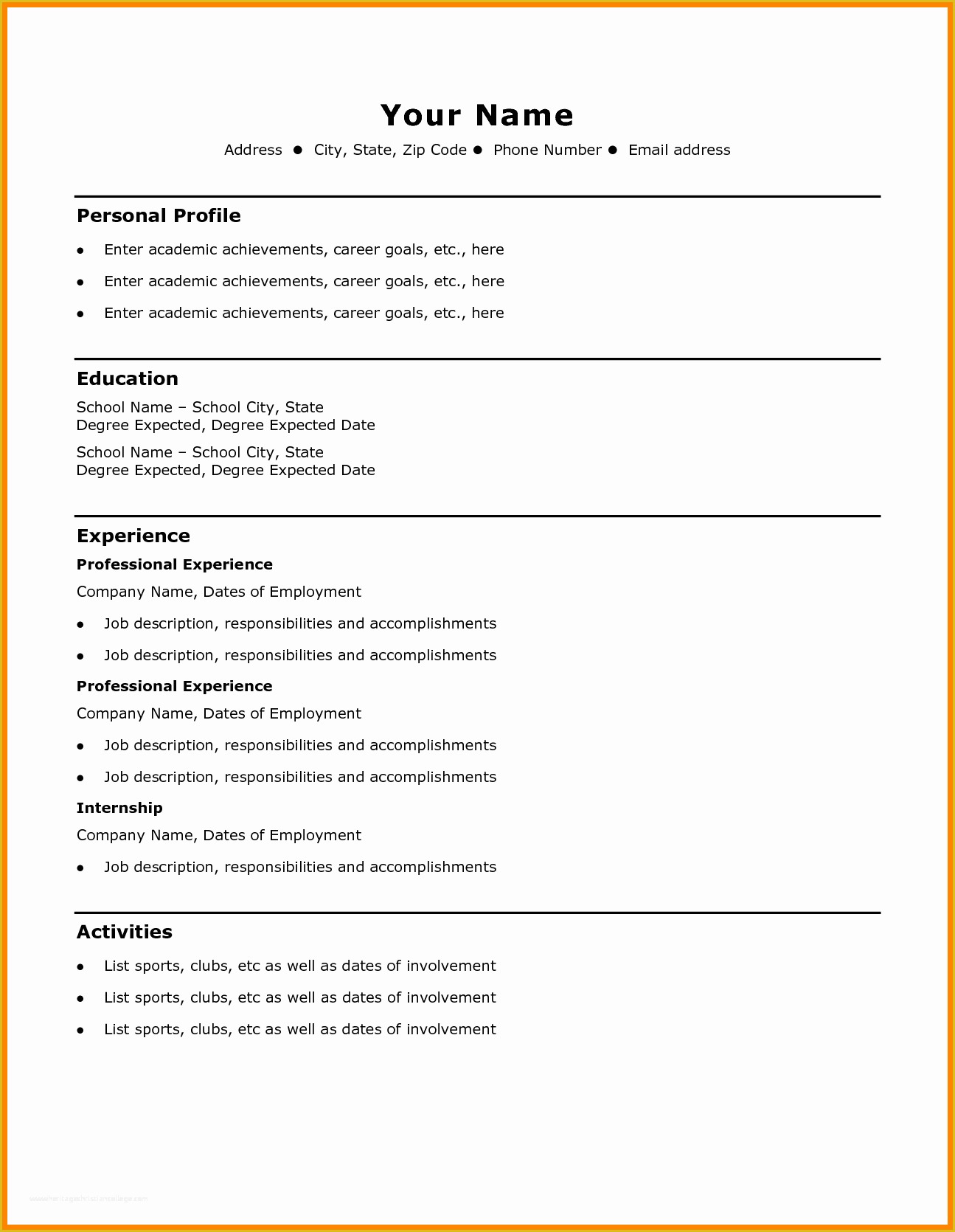 Beginner Resume Templates Free Of Basic Resume Template 
